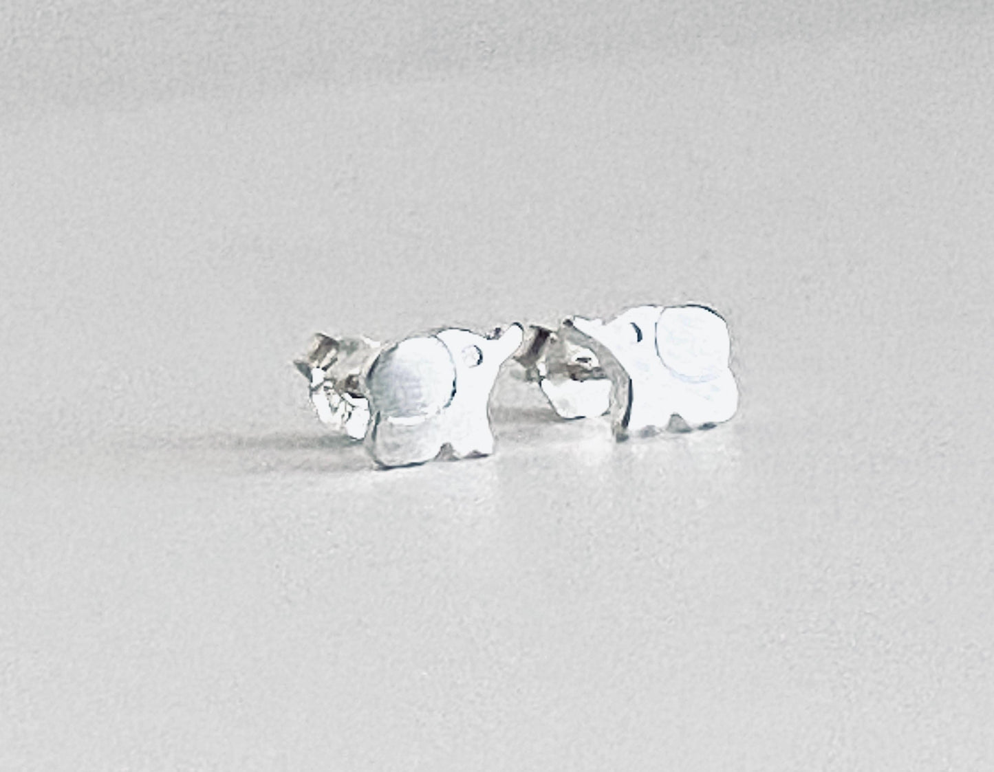 Sterling Silver Elephant Stud Earrings • Tiny Solid or Small Silver Elephant Studs