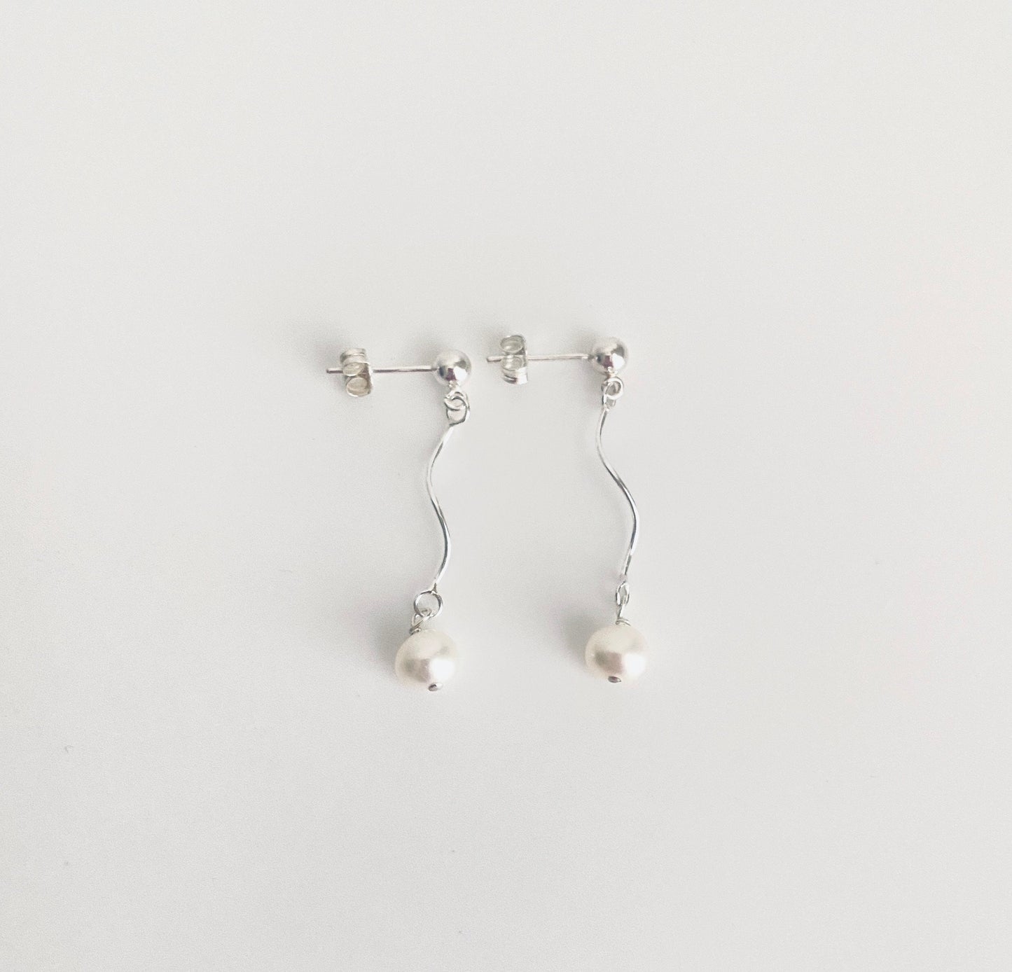 Sterling Silver Pearl Dangle Earrings • 925 Silver Drop Earrings with Pearl