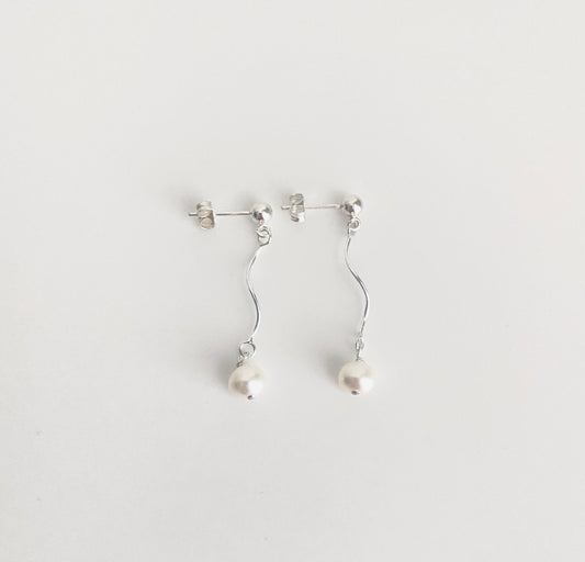 Sterling Silver Pearl Dangle Earrings • 925 Silver Drop Earrings with Pearl