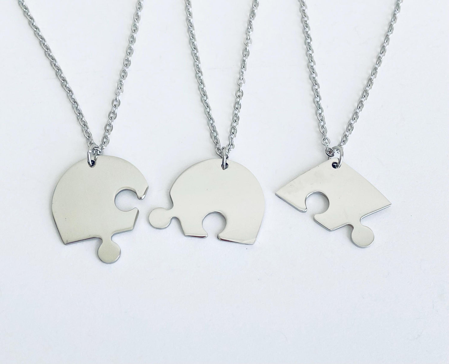 Personalized Stainless Steel 3-Piece Heart Puzzle Necklace Set • Custom Engraved Matching Heart Necklaces