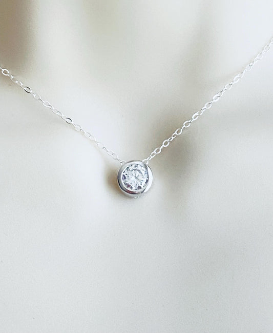 Sterling Silver Sparkle Floating Solitaire Pendant Necklace • Cubic Zirconia Pendant Necklace
