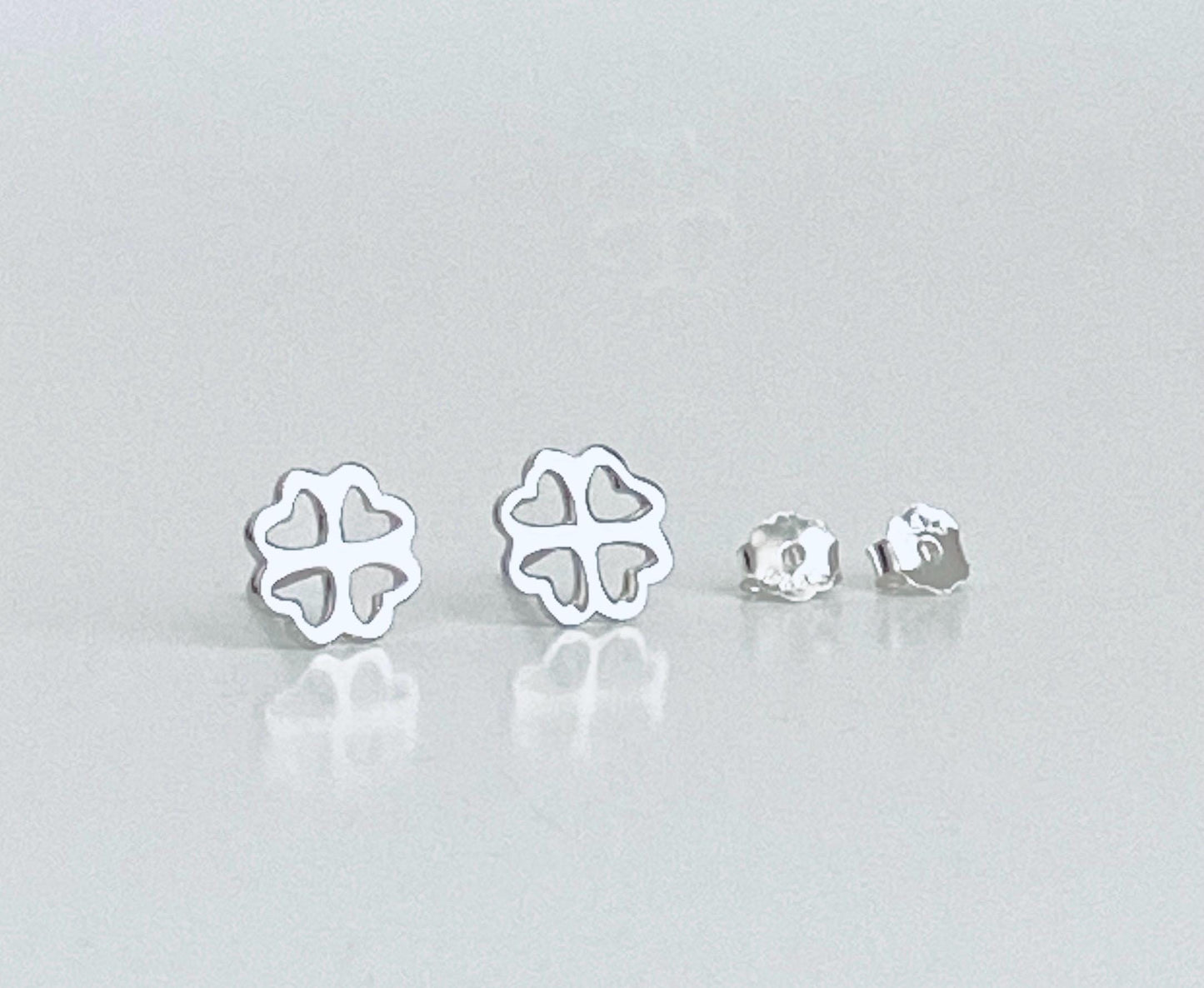 Sterling Silver Clover Stud Earrings •  Lucky Four Leaf Clover 925 Silver Studs
