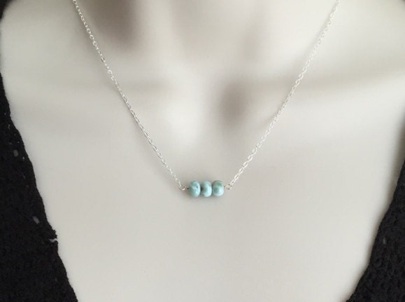 Larimar Beaded Necklace in Sterling Silver or Gold Filled