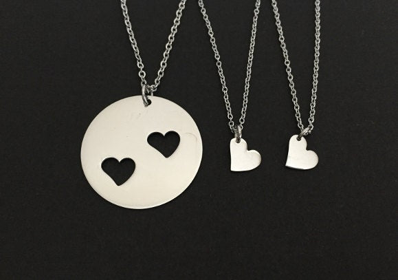 Stainless Steel Mother & 2 Daughters Necklace Set – Matching Family Necklace Set