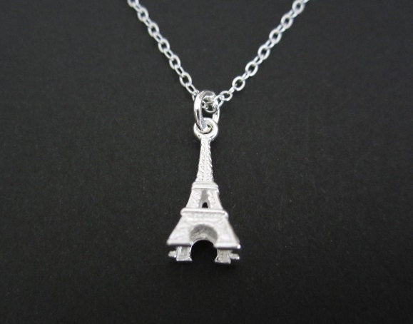 Sterling Silver Eiffel Tower Pendant Necklace • 925 Silver Paris Landmark Charm