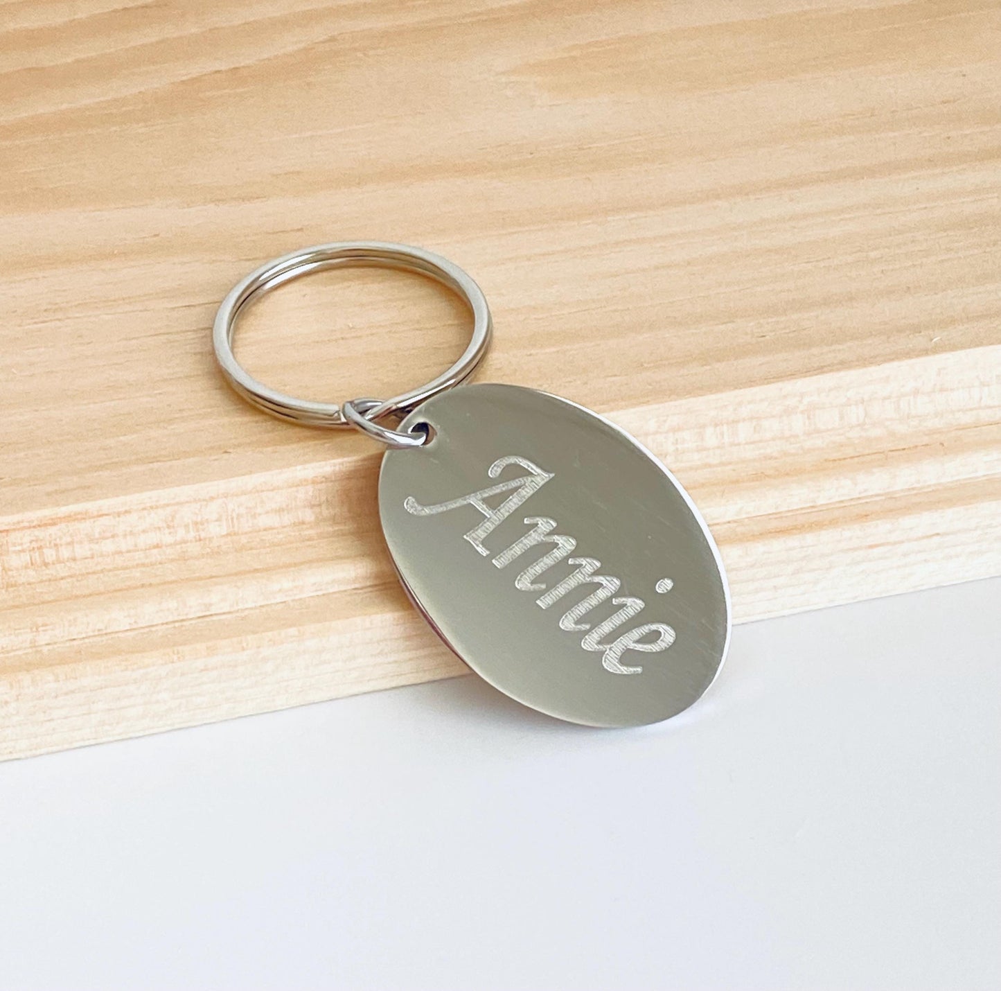 Personalized Stainless Steel Oval Tag Key Chain • Custom Engraved Name Keychain