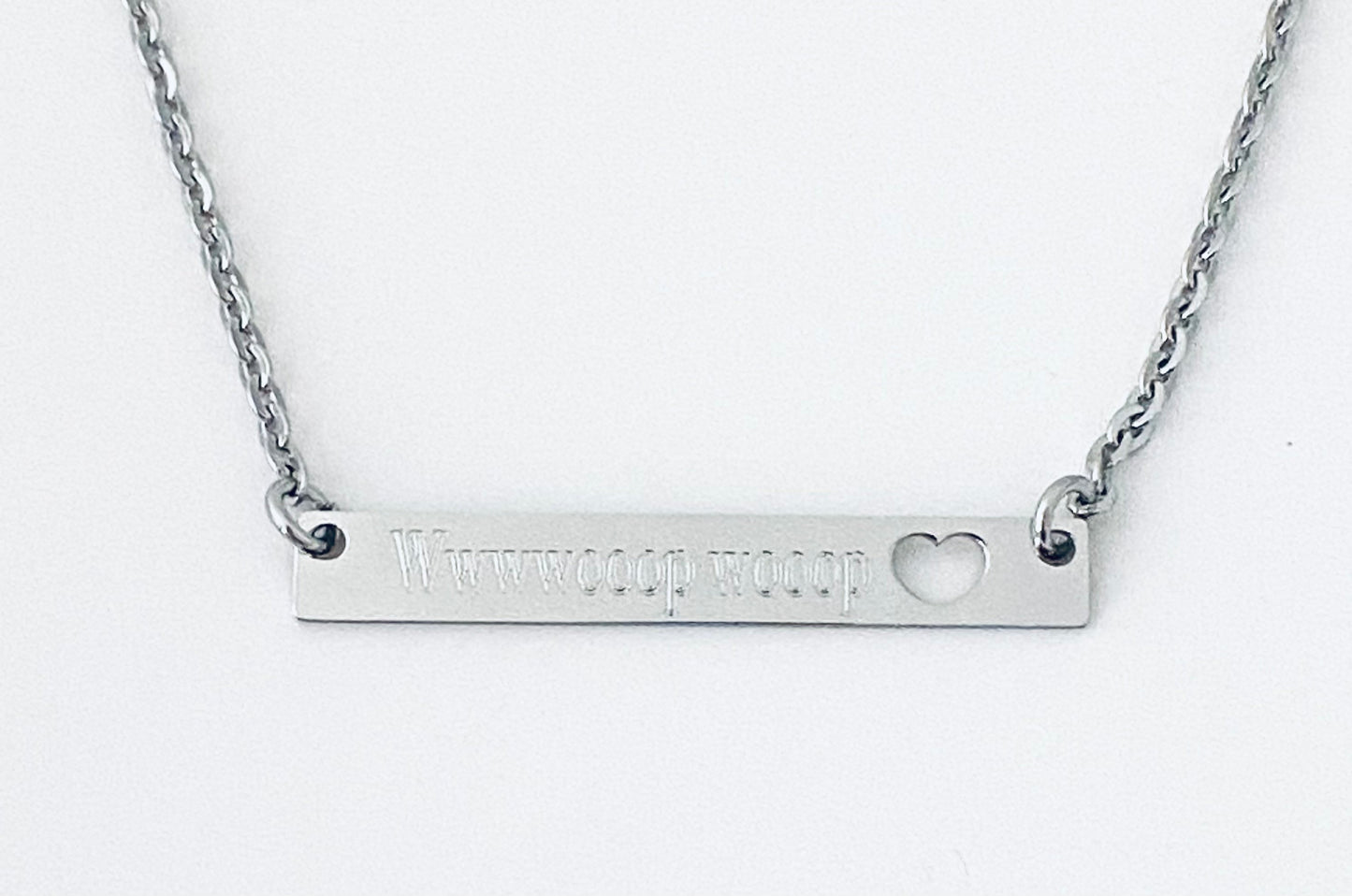 Stainless Steel Skinny Long Bar Necklace with Heart Cutout • Minimalist Name Bar Pendant