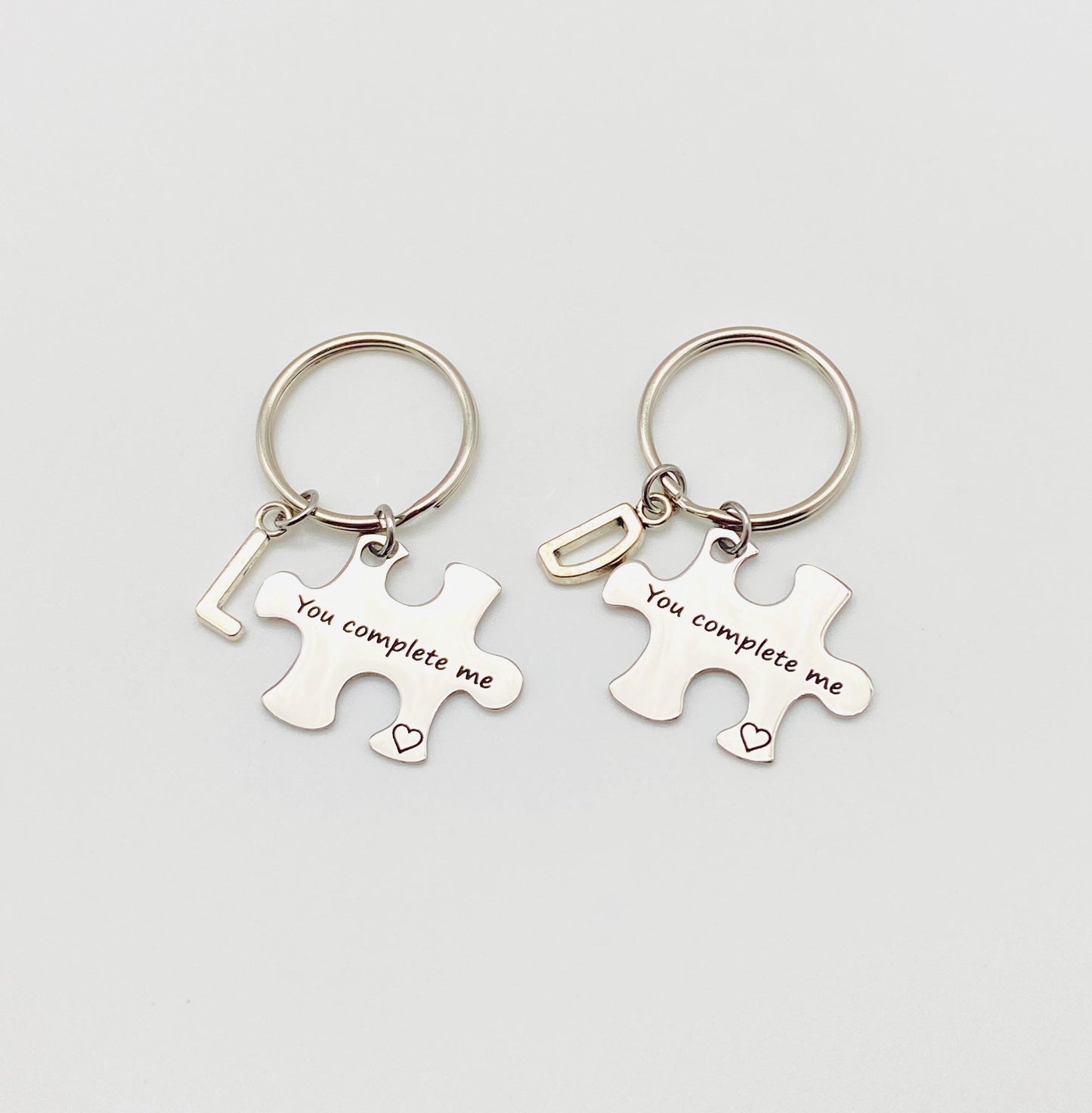 Personalized “You Complete Me” Puzzle Key Chain with Initial • Romantic Puzzle Piece Keychain Gift