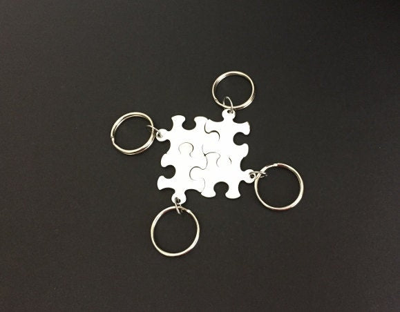 Personalized Stainless Steel Puzzle Key Chain • Custom Engraved Interlocking Puzzle Keepsake
