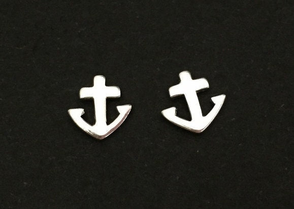 Sterling Silver Anchor Stud Earrings • Nautical Anchor Stud Earrings