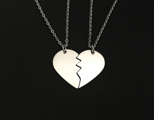 Personalized Stainless Steel 2-Piece Heart Puzzle Necklace Set • Custom Engraved Matching Couple Necklaces