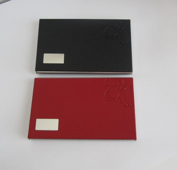 Personalized Faux Leather Business Card Holder with Floral Print • Custom Engraved Leatherette Card Case for Women