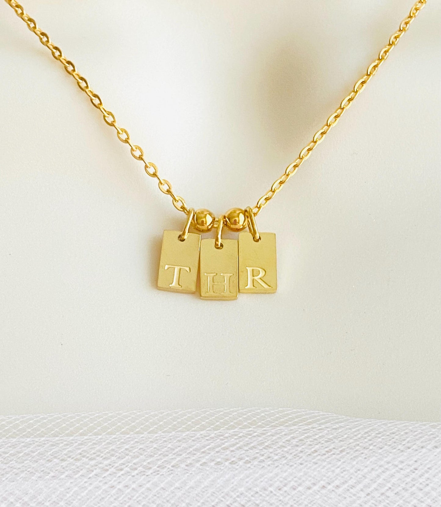 Stainless Steel Mini Initial Tag Necklace • Personalized Letter Necklace in Stainless Steel or Gold