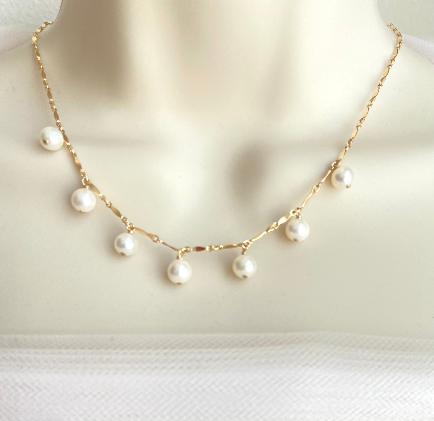 Dangle White Freshwater Pearl Necklace • Sterling Silver or Gold Filled Pearl Pendant Necklace