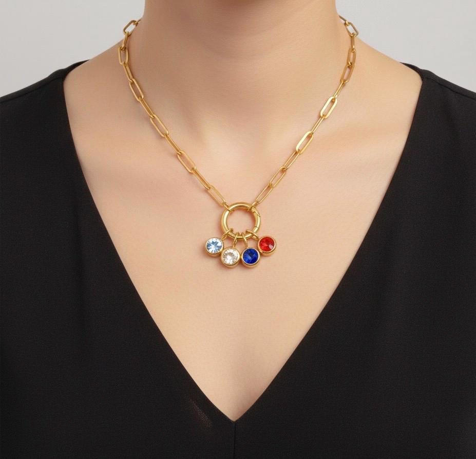 Personalized Birthstone Necklace • One or Multiple Birthstones in Stainless Steel or Gold