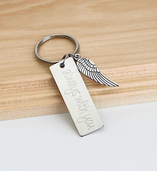 Personalized Angel Wing Keychain  • Custom Engraved Key Chain with Angel Wing Charm