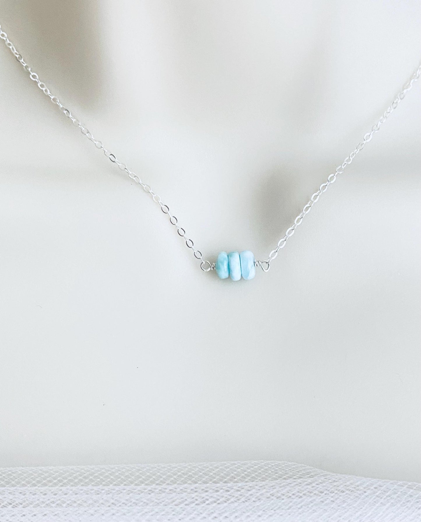 Larimar Beaded Necklace in Sterling Silver or Gold Filled