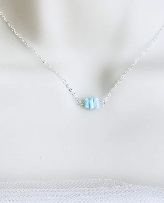 Larimar Beaded Necklace in Sterling Silver or Gold Filled