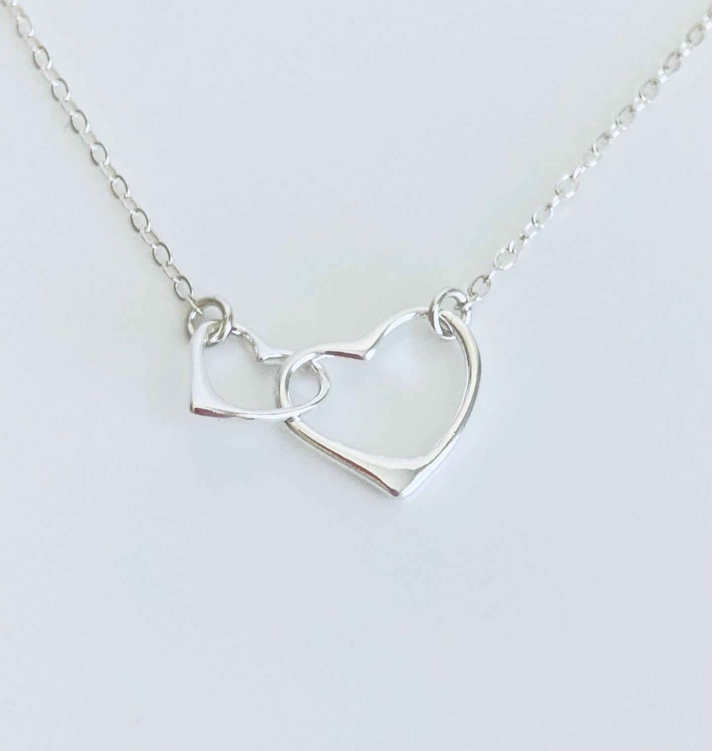 Sterling Silver Interlocking Heart Pendant Necklace • 925 Silver Minimalist Love Necklace