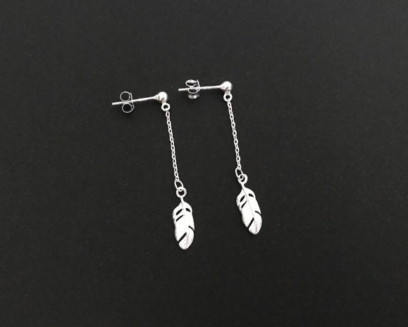 Sterling Silver Dangle Feather Earrings • Nature Inspired Silver Jewelry