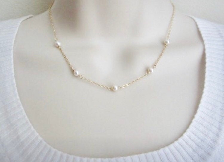 White Freshwater Pearl Necklace in Sterling Silver, Gold Filled or Rose Gold