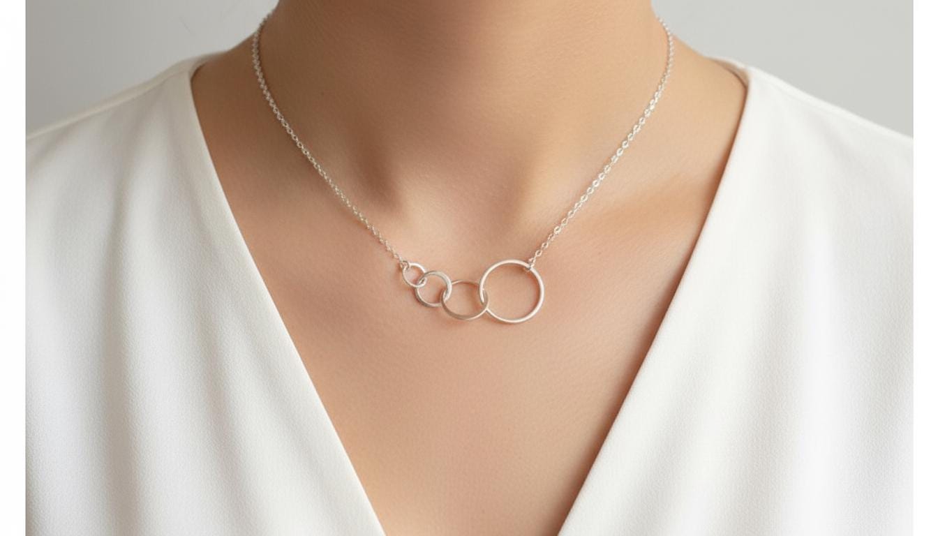 Sterling Silver 4 Interlocking Circle Necklace – 925 Silver Interlocking Four Ring Pendant