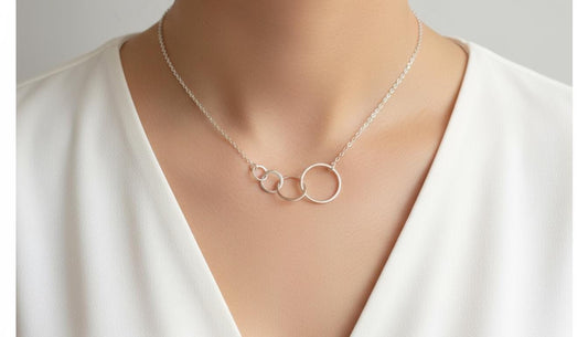 Sterling Silver 4 Interlocking Circle Necklace – 925 Silver Interlocking Four Ring Pendant