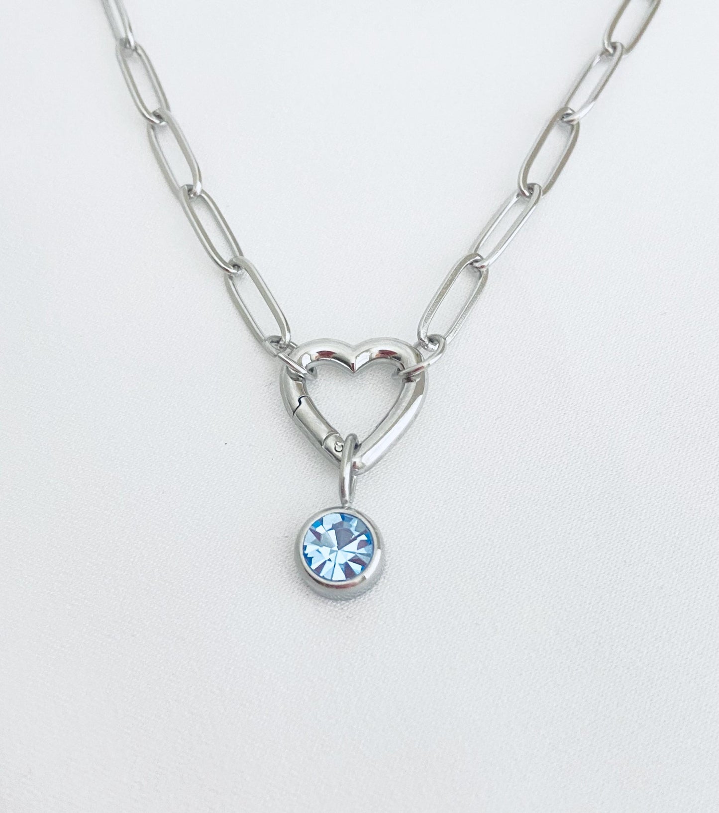 Personalized Birthstone Necklace with Heart Charm Holder • Custom Family Birthstone Necklace