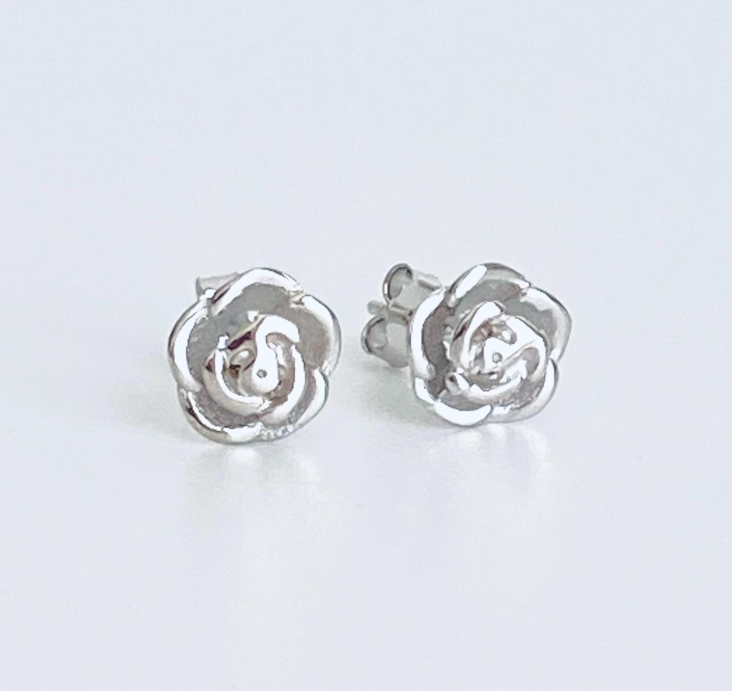 Sterling Silver Rose Stud Earrings • Dainty Rose Flower Stud Earrings