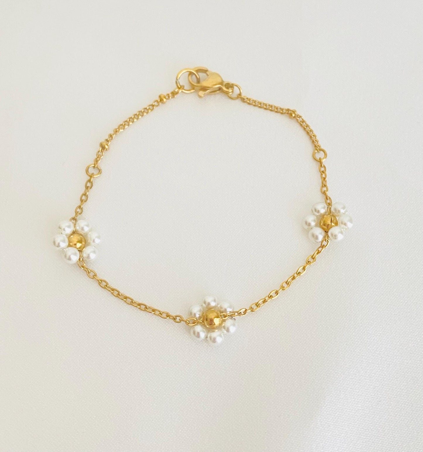 18K Gold Over Stainless Steel Glass Daisy Flower Necklace • Floral Pendant Necklace