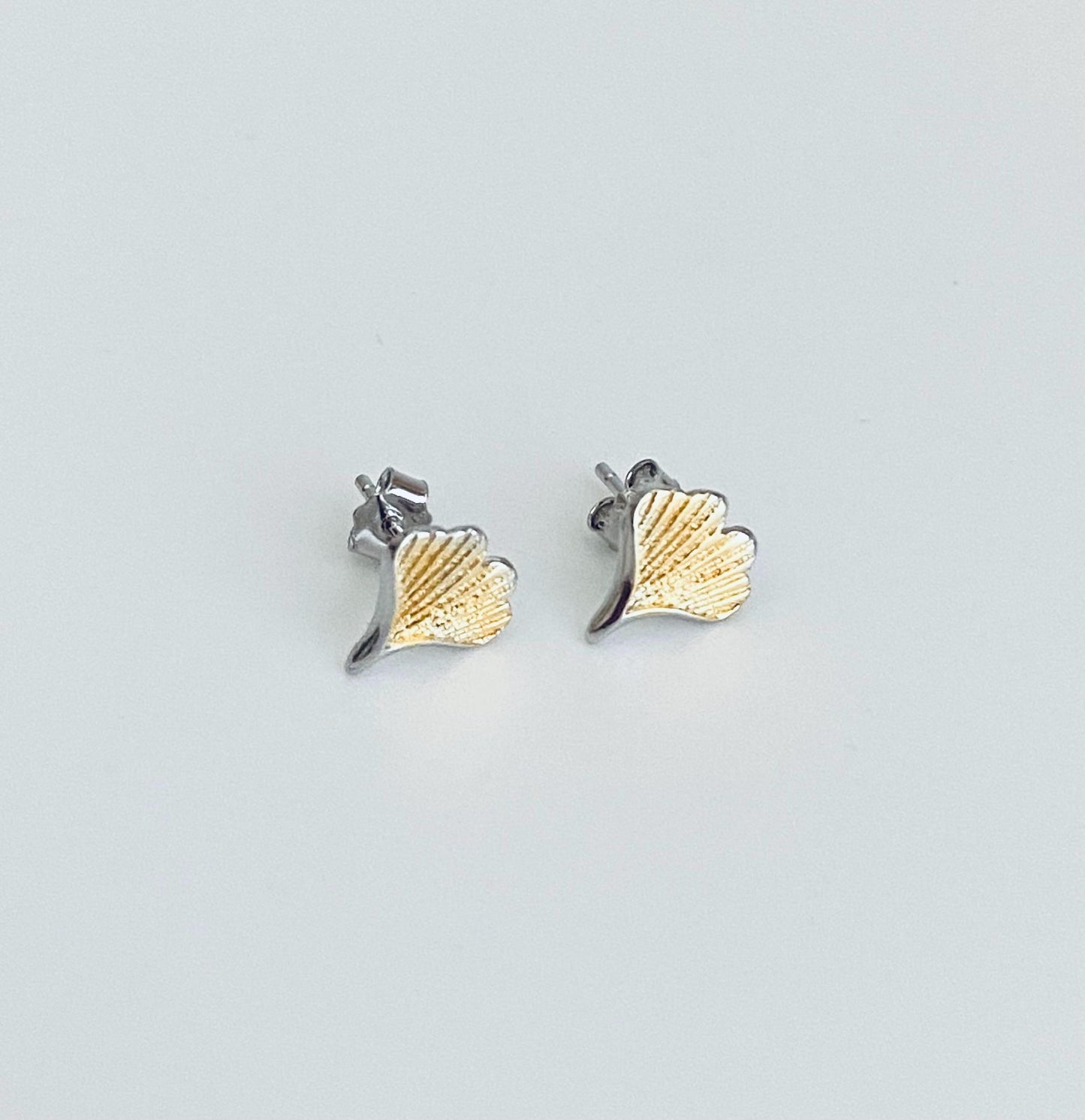 Sterling Silver Two Tone Leaf Stud Earrings • Dainty Nature Inspired Jewelry
