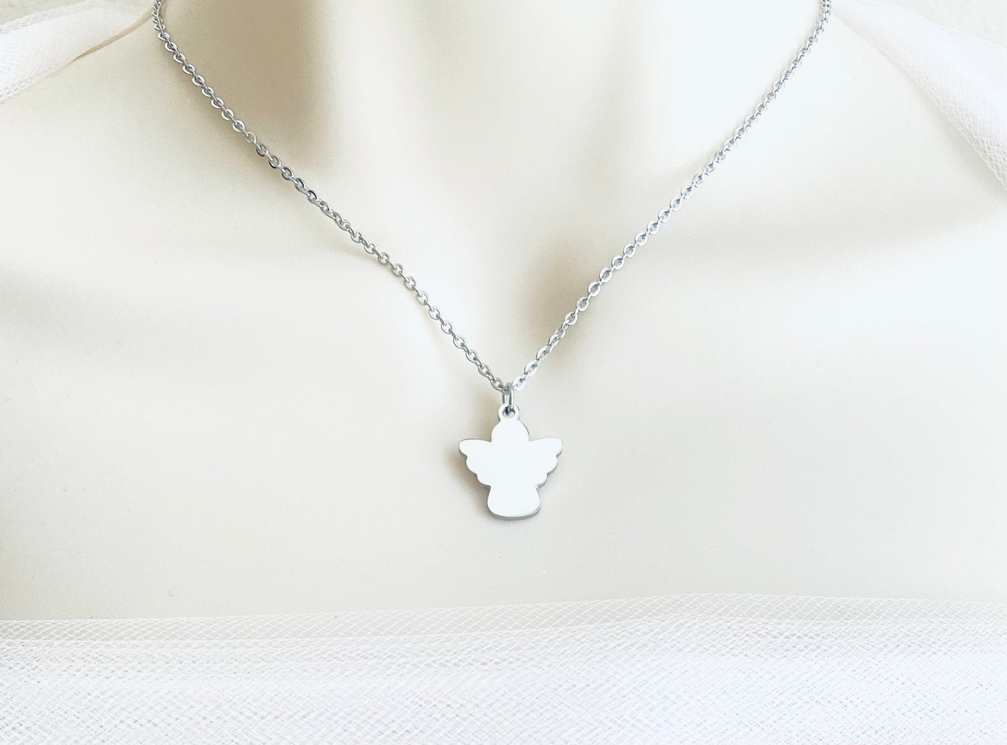 Personalized Stainless Steel Angel Charm Necklace • Custom Engraved Keepsake Jewelry