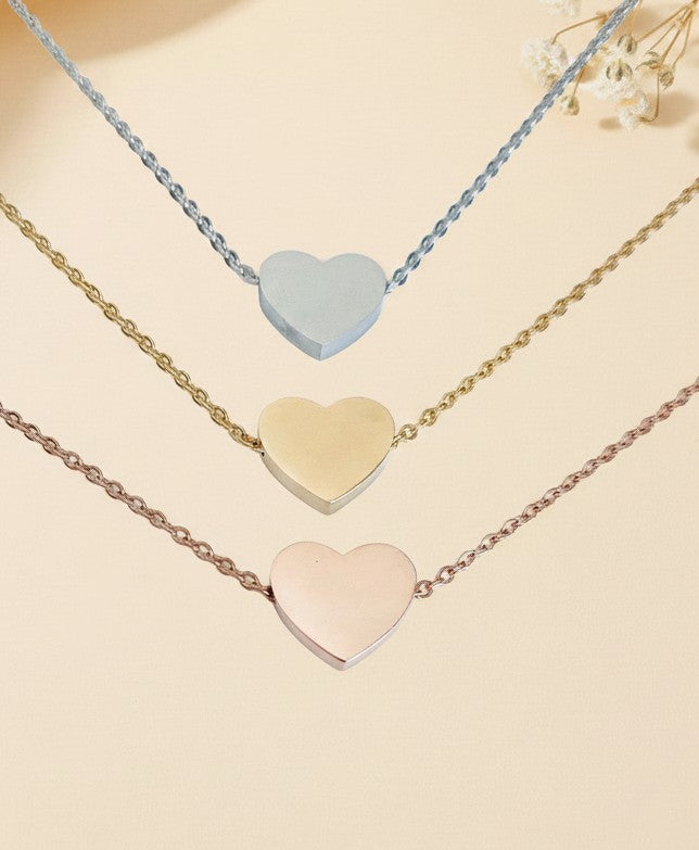 Personalized Floating Heart Necklace • Stainless Steel, Gold over Stainless Steel & Rose Gold over Stainless Steel