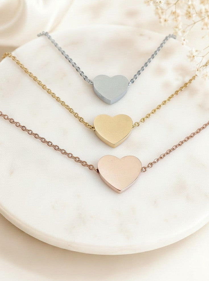 Personalized Floating Heart Necklace • Stainless Steel, Gold over Stainless Steel & Rose Gold over Stainless Steel