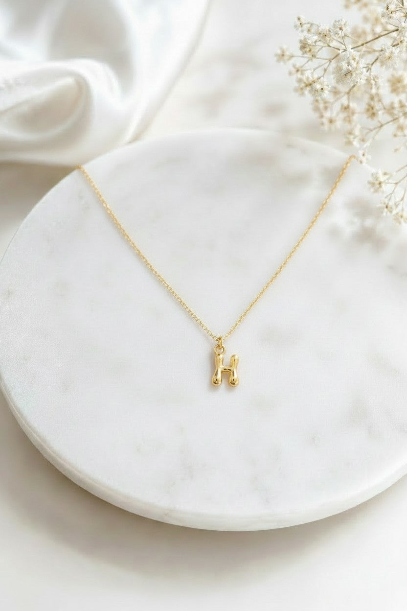 Personalized Small Gold Bubble Initial Necklace