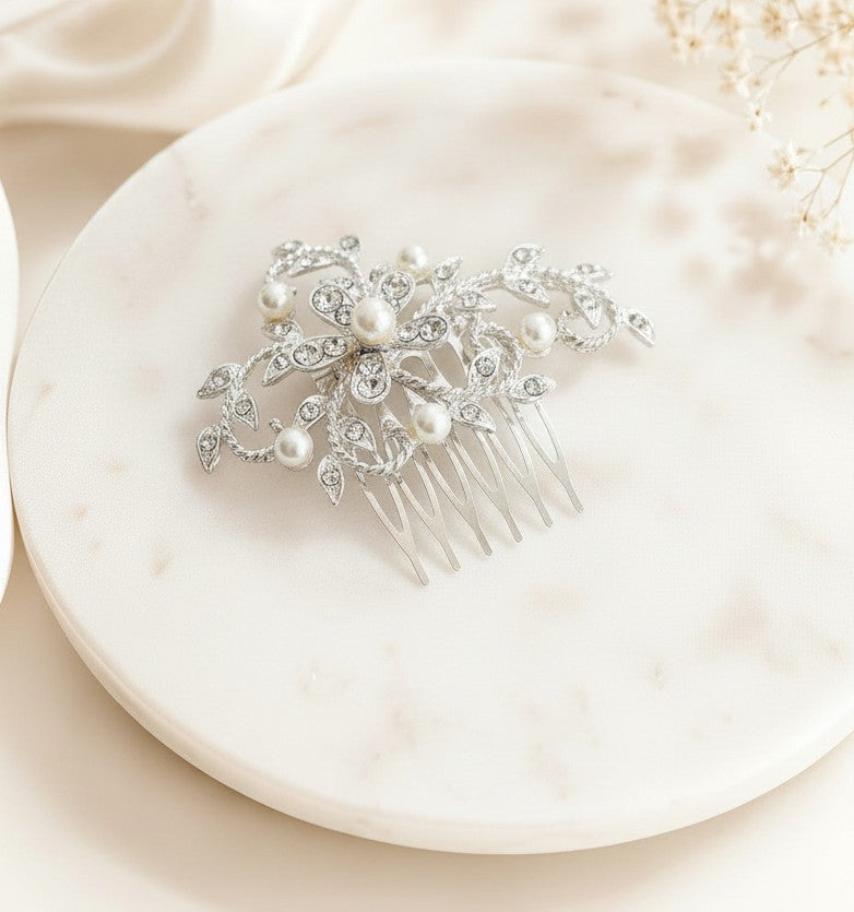 Small Rhinestone & Pearl Hair Comb • Bridal Wedding Hair Accessories