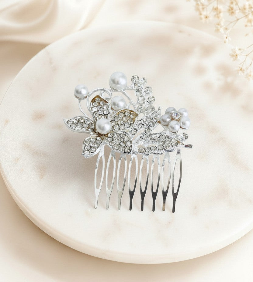 Small Rhinestone & Pearl Hair Comb • Bridal Wedding Hair Accessories