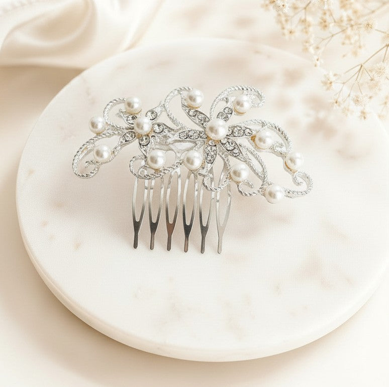 Small Rhinestone & Pearl Hair Comb • Bridal Wedding Hair Accessories