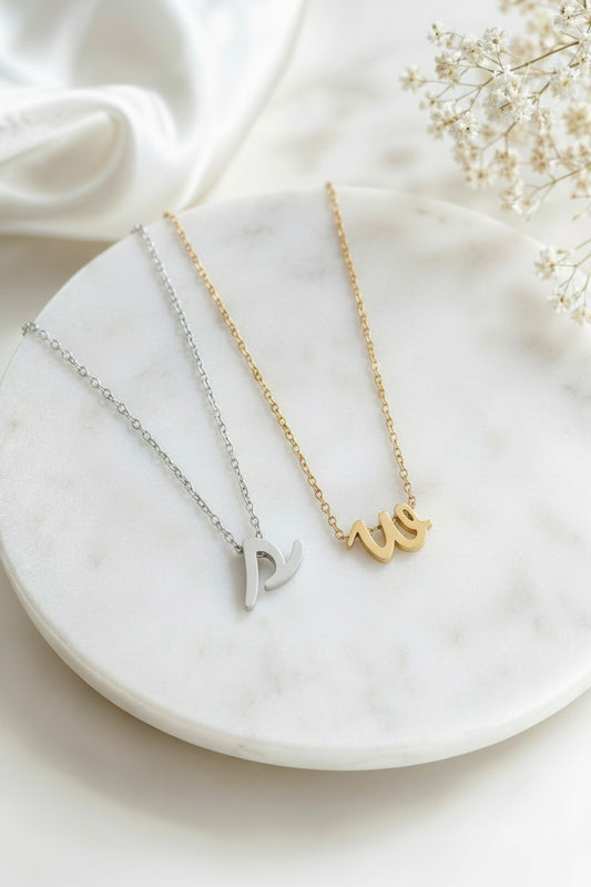 Personalized Lowercase Script Initial Necklace • Stainless Steel & Gold Over Stainless Steel