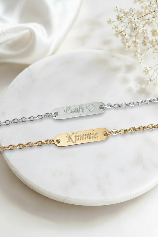 Personalized Mini Bar Necklace • Stainless Steel & Gold over Stainless Steel