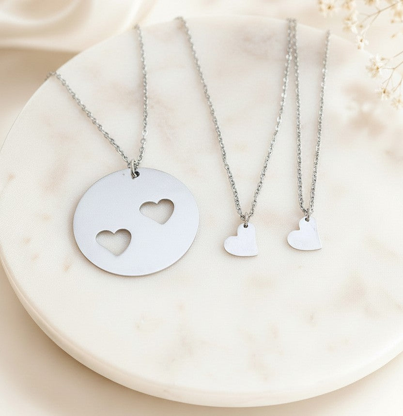 Stainless Steel Mother & 2 Daughters Necklace Set