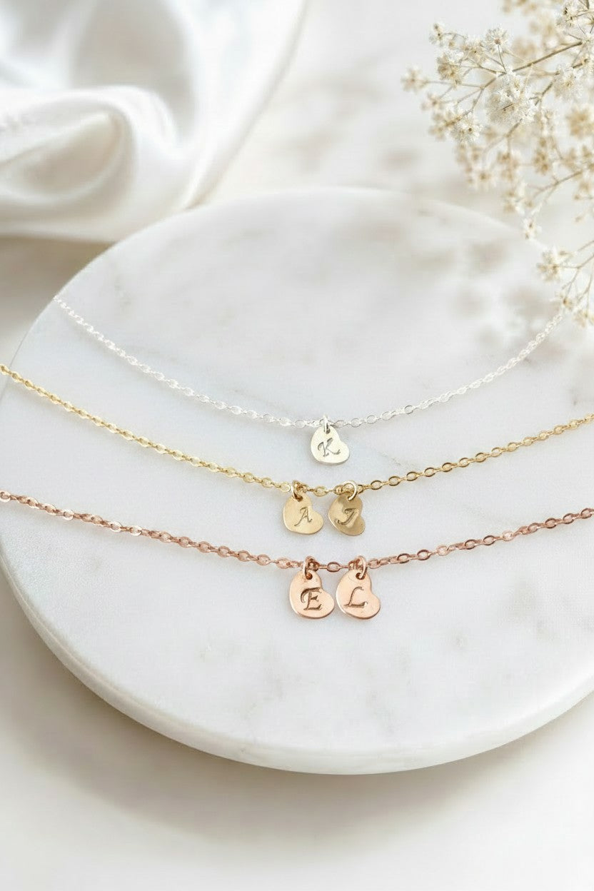 Personalized Initial Heart Charm Bracelet • Sterling Silver, Gold Filled & Rose Gold