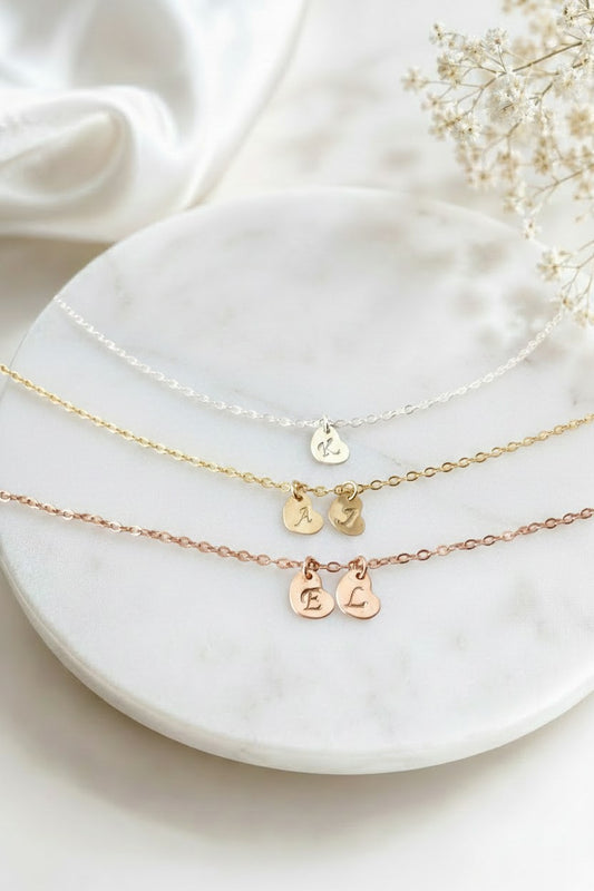 Personalized Initial Heart Charm Bracelet • Sterling Silver, Gold Filled & Rose Gold