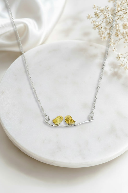 Sterling Silver Tiny Gold Birds Necklace