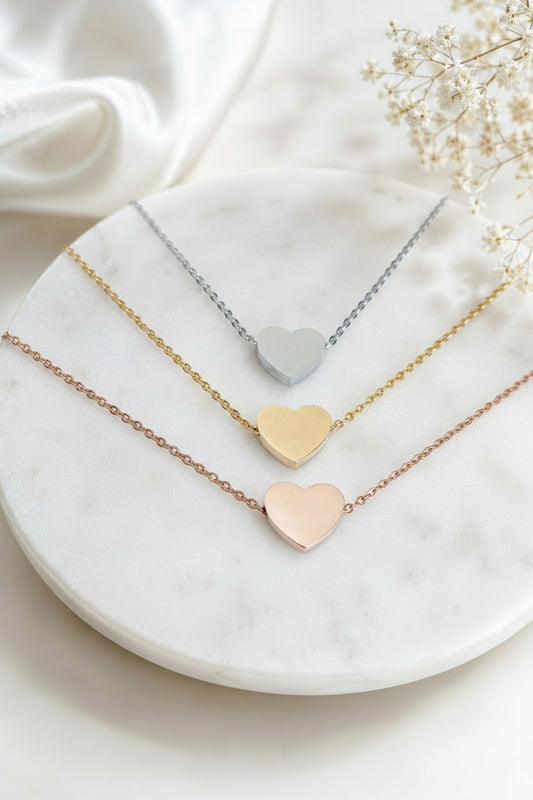 Personalized Floating Heart Necklace • Stainless Steel, Gold over Stainless Steel & Rose Gold over Stainless Steel