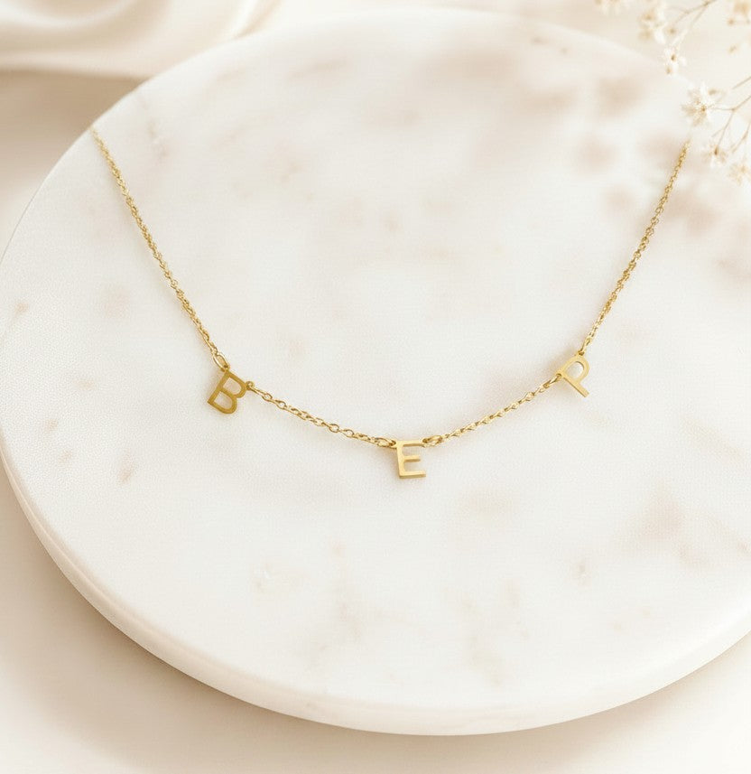 Personalized Mini Initial Necklace • Stainless Steel & Gold over Stainless Steel