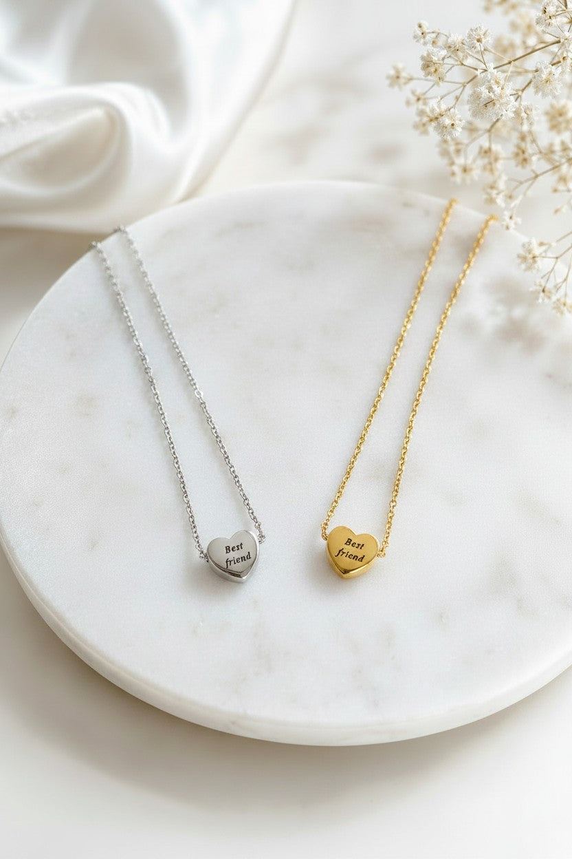 Personalized Small Heart Necklace • Stainless Steel & Gold over Stainless Steel